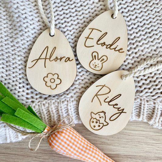Wooden egg tag- name & picture