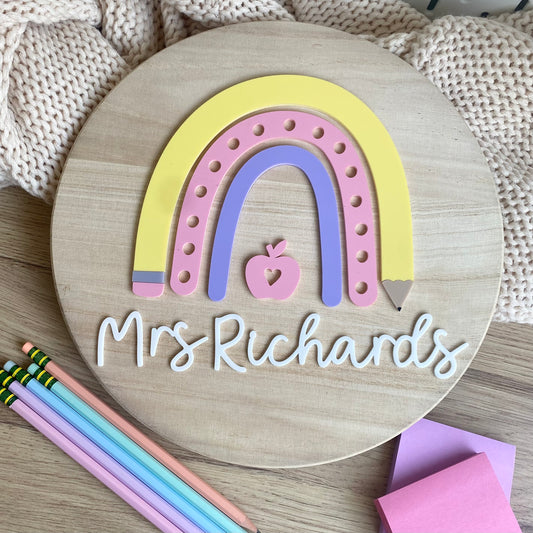 Teacher rainbow pencil plaque